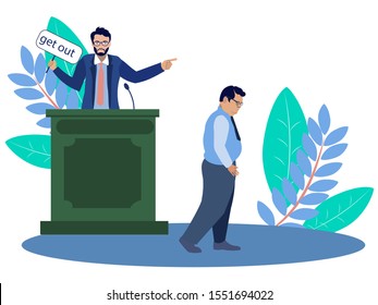 The expulsion of a person from society by court. Flat style. Cartoon vector illustration