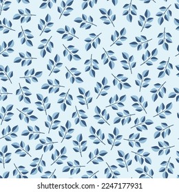 Exquisite allover floral seamless surface pattern design. Aesthetic floral arrangement of tropical blue leaves. Dainty continuous foliage pattern. Adorned repeat textured background.