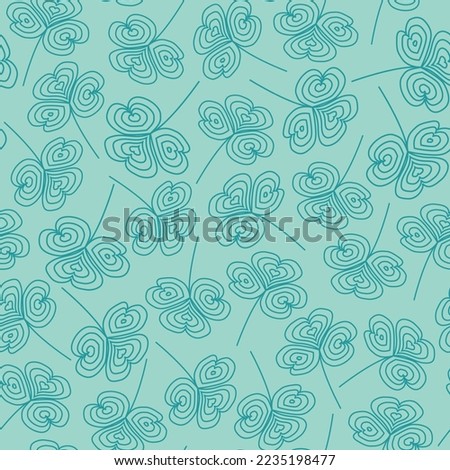 Exquisite allover floral seamless surface pattern design. Aesthetic allover arrangement of three leaf clover leaves. Shamrock leaf for St. Patrick’s Day. Dainty foliage repeat texture background.