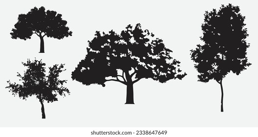 Exquisite Apple Tree Silhouettes, Nature's Elegance in Vector Art