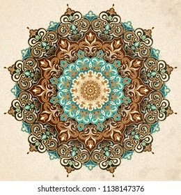 Exquisite arabesque pattern in brown and turquoise tone