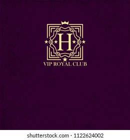 Exquisite art frame for design of the monogram or logo. Golden ornate border. Graphic sign for create of catalogs and menus of perfumes, cafes, boutiques. Vector illustration.