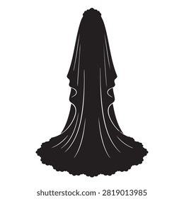 Exquisite back view silhouette of long bridal wedding veil featuring delicate flowing fabric design isolated on white background perfect for fashion illustrations bridal invitations and creative wedding graphic projects.