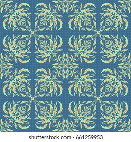 Exquisite baroque template in blue and beige colors. Vector damask seamless pattern. Classical luxury old fashioned damask ornament, royal victorian seamless texture for wallpapers, textile, wrapping.