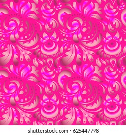 Exquisite baroque template in magenta and pink colors. Vector damask seamless pattern. Classical luxury old fashioned damask ornament, royal victorian seamless texture for fabric, textile, wrapping.