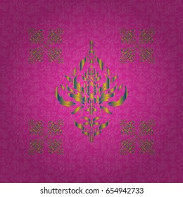 Exquisite baroque template in magenta, yellow and blue colors. Vector damask seamless pattern. Classical luxury old fashioned damask ornament, royal victorian seamless texture for textile, wrapping.