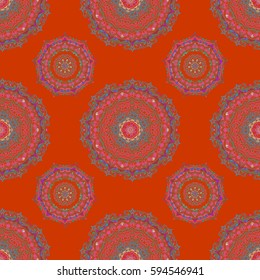 Exquisite baroque template in pink and orange colors. Vector damask seamless pattern. Classical luxury old fashioned damask ornament, royal victorian seamless texture for wallpapers, textile, wrapping