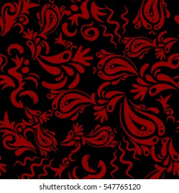 Exquisite baroque template in red and black doodles. Vector damask seamless pattern. Classical luxury old fashioned damask ornament, royal victorian seamless texture for wallpapers, textile, wrapping.