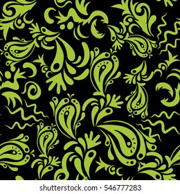 Exquisite baroque template. Vector damask seamless pattern in black and green doodles. Classical luxury old fashioned damask ornament, royal victorian seamless texture for textile, fabric, wrapping.