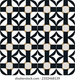 Exquisite black and white geometric pattern with intricate details, reminiscent of ornate art nouveau floor designs. This captivating pattern can be used for creating visually stunning tilework.