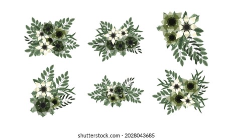 Exquisite Botanical collection of floral arrangements sets garden flowers, herbs, leaves, branches, isolated design elements for beauty, cosmetics, feminine luxury perfume, women product packaging