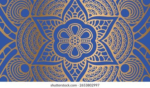 Exquisite brown-gold Arabic pattern on a crisp blue background. Perfect for Islamic themes, elegant designs, branding, and sophisticated print or digital media.