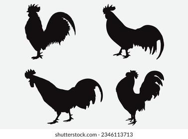 Exquisite Collection of Artistic Cock Silhouettes, Diverse and Detailed Rooster Set for Creative Projects