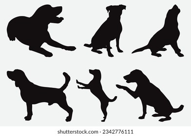 Exquisite Collection of Graceful Canine Silhouettes, Comprehensive Set of Dogs in Diverse Poses and Breeds