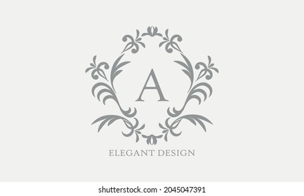 Exquisite design of an elegant monogram with the letter A in the center in gray. Logo for boutiques, cafes, bars, restaurants, invitations. Business style and brand of the company