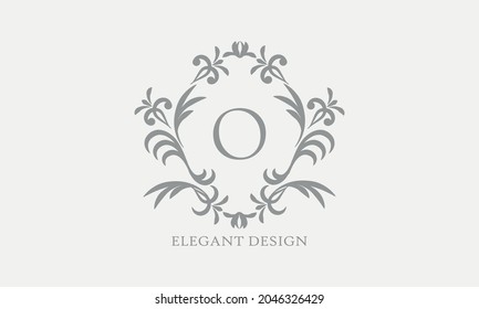 Exquisite design of an elegant monogram with the letter O in the center in gray. Logo for boutiques, cafes, bars, restaurants, invitations. Business style and brand of the company