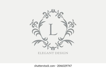 Exquisito diseño de un elegante monograma con la letra L en el centro en gris. Logo para boutiques, cafés, bares, restaurantes, invitaciones. Estilo de negocio y marca de la empresa