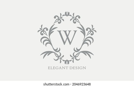 Exquisite design of an elegant monogram with the letter W in the center in gray. Logo for boutiques, cafes, bars, restaurants, invitations. Business style and brand of the company