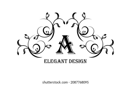 Exquisite Design-Vorlage für ein elegantes florales Monogramm mit dem Buchstaben A. Kalligraphische Stilmöbel. Vektorgrafik.