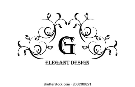 Exquisita plantilla de diseño para un elegante monograma floral con la letra G. El diseño de la decoración caligráfica. Ilustración vectorial.