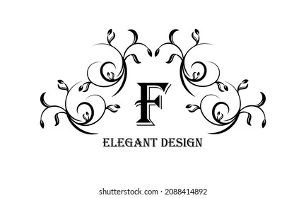 Exquisite Design-Vorlage für ein elegantes florales Monogramm mit dem Buchstaben F. Kalligraphische Stilmöbel. Vektorgrafik.