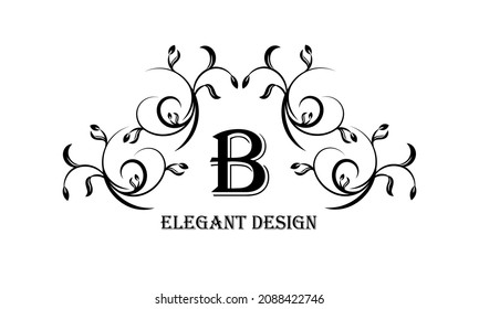 Exquisite design template for an elegant floral monogram with the letter B. Calligraphic stylish ornament. Vector illustration.