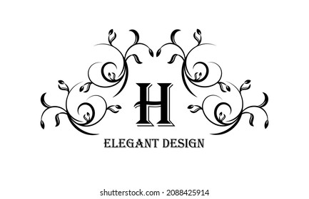 Exquisite design template for an elegant floral monogram with the letter H. Calligraphic stylish ornament. Vector illustration.