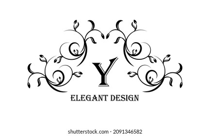 Exquisite design template for an elegant floral monogram with the letter Y. Calligraphic stylish ornament. Vector illustration.