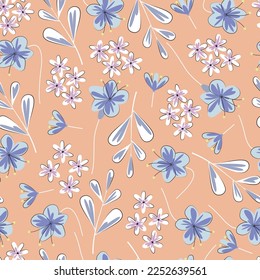 Exquisite ditsy floral seamless pattern. Aesthetic surface pattern of bunch of scandi wildflowers. Allover print flowery texture. Dainty tileable floral arrangement. Repeat textured background.