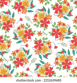 Exquisite ditsy floral seamless pattern. Aesthetic bunch of scandi wildflower bouquets. Allover print flowery texture. Dainty tileable floral arrangement with white background.