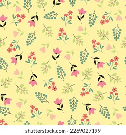 Exquisite ditsy floral seamless pattern. Aesthetic surface pattern of scandi wildflowers. Allover print flowery texture. Dainty tileable whimsical floral arrangement. Repeat textured background.