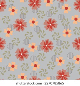 Exquisite ditsy floral seamless pattern design. Aesthetic bunch of scandi wildflowers and polkadots. Dainty flowery surface pattern tile. Repeat textured composite overlay background.