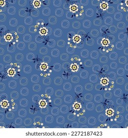 Exquisite ditsy floral seamless pattern design. Aesthetic bunch of scandi wildflowers and polkadots. Dainty flowery surface pattern tile. Repeat textured composite overlay background.