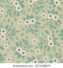 Exquisite ditsy floral seamless pattern. Aesthetic bunch of scandi wildflower bouquets. Allover print flowery textured background. Dainty tileable floral arrangement. Repeat foliage pattern.