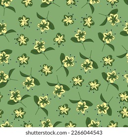 Exquisite ditsy floral seamless surface pattern design. Aesthetic bunch of blooming wildflowers and leaves. Allover printed textured background. Dainty tileable multicolor floral arrangement.