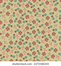 Exquisite ditsy floral seamless surface pattern design. Aesthetic bunch of blooming wildflowers. Allover printed flowery textured background. Dainty tileable multicolor floral arrangement  