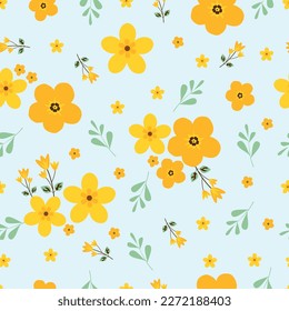 Exquisite ditsy floral seamless surface pattern design. Aesthetic bunch of blooming scandi wildflowers. Allover printed flowery texture with green background. Dainty tileable floral arrangement. 