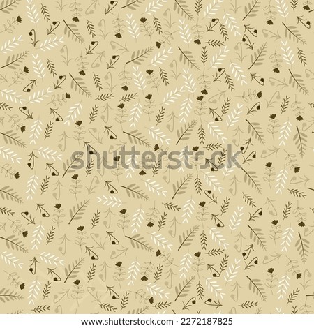 Exquisite ditsy floral seamless surface pattern design. Aesthetic bunch of blooming wildflowers and leaves. Allover printed textured background. Dainty tileable multicolor floral arrangement.
