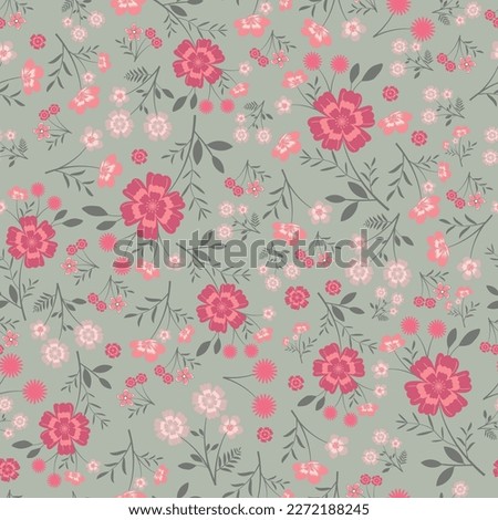 Exquisite ditsy floral seamless surface pattern design. Aesthetic bunch of blooming scandi wildflowers. Allover printed flowery textured background. Dainty tileable floral arrangement. 