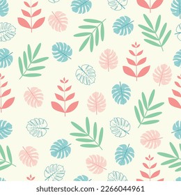 Exquisite ditsy foliage seamless surface pattern of aesthetic monstera leaves and branches. Allover printed foliage repeating texture. Dainty floral overall design background.