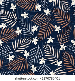 Exquisite ditsy foliage seamless surface pattern of aesthetic tropical palm leaves. Allover printed foliage repeating texture. Dainty floral overall design background.