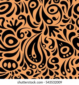 Exquisite doodle baroque template in black and yellow colors. Vector damask seamless pattern. Classical luxury old fashioned damask ornament, royal victorian seamless texture for textile, wrapping.