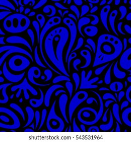 Exquisite doodle template. Vector damask seamless pattern element in blue colors. Classical luxury old fashioned damask ornament, royal victorian seamless texture for wallpapers, textile, wrapping.