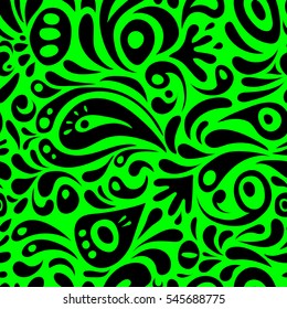 Exquisite doodle template. Vector damask seamless pattern in black and green colors. Classical luxury old fashioned damask ornament, royal victorian seamless texture for wallpapers, textile, wrapping.