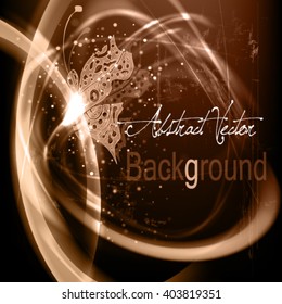 Exquisite elegant chocolate background with butterfly. Shining brown vector frame