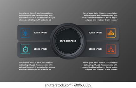 Exquisite elegant modern infographic template. Four options vector illustration. 4 steps business concept for workflow, data, process, timeline with middle main target