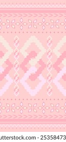 Exquisite Ethnic Traditional Prints detailed with border ornament ikat style seamless pattern vector Maya Meso american Light Shades of Coral. Sweet Pastel of Ancient Culture Textile.