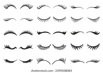 Exquisite Eyelashes Collection Featuring A Wide Range Of Styles, From Natural To Dramatic, Designed To Enhance And Elevate Eye Beauty. Vector Illustration, Set Isolated On White Background