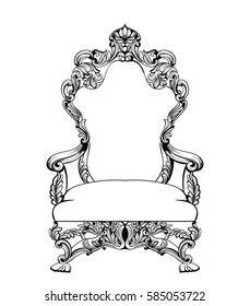 Exquisite Fabulous Imperial Baroque armchair engraved. Vector French Luxury rich intricate ornamented structure. Victorian Royal Style decor