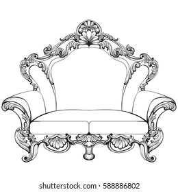 Exquisite Fabulous Imperial Baroque armchair engraved. Vector French Luxury rich intricate ornamented structure. Victorian Royal Style decor